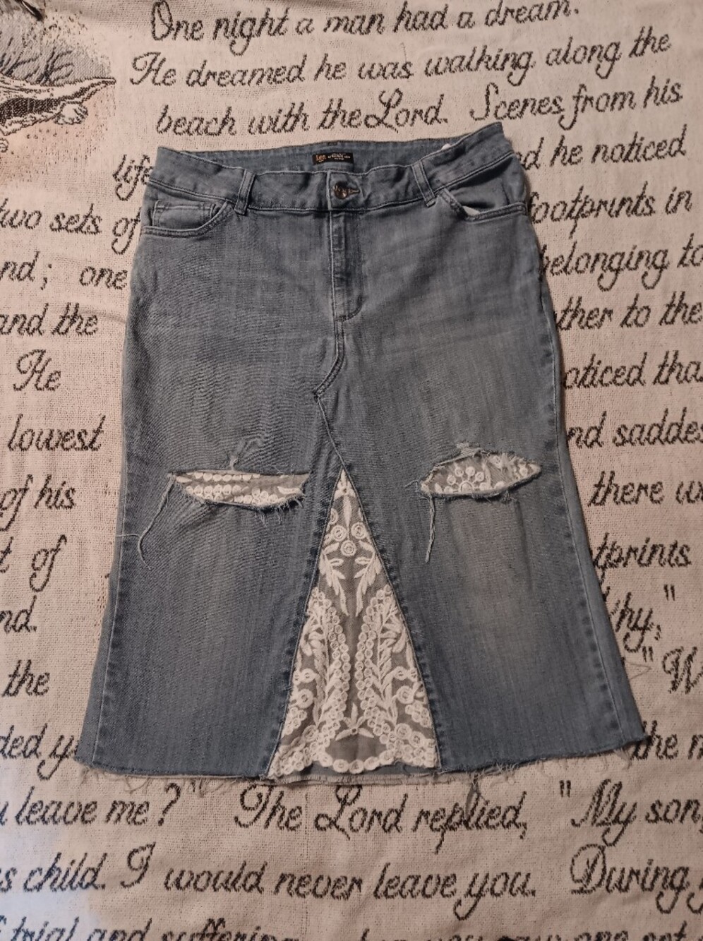 Modest Lace And Jean Hippy Skirt Handmade